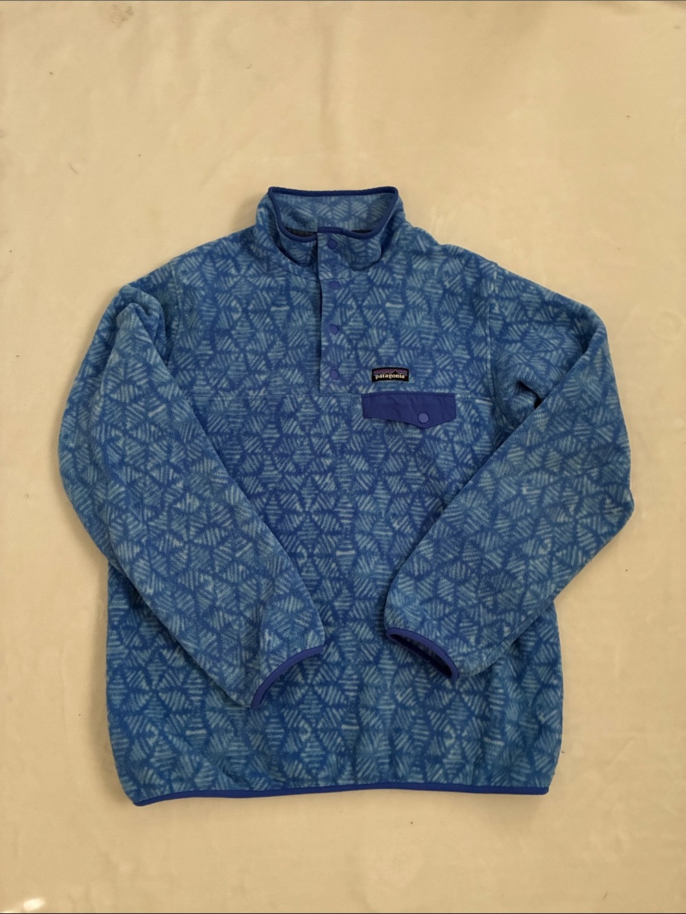 Patagonia Blue Geometric Synchilla Pullover